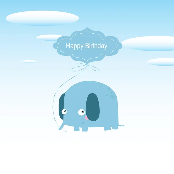 Vector illustration. Blue elephant with happy birthday text — Stock Vector