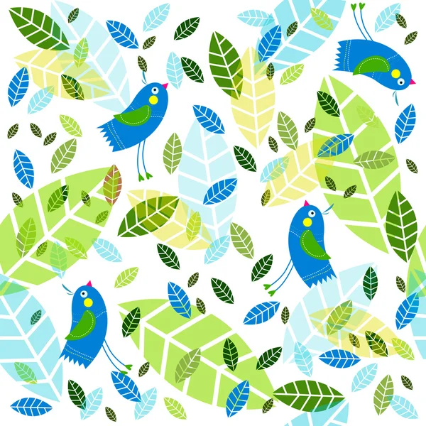 Fondo vectorial con aves y follaje — Vector de stock