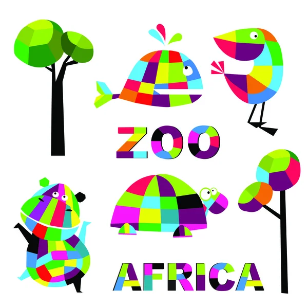 Vetor animais engraçados com o texto África — Vetor de Stock