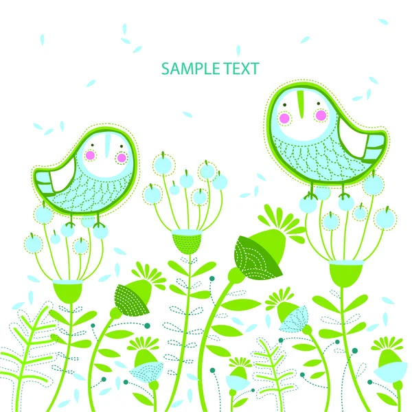 Ilustración vectorial con pájaros y flores — Vector de stock