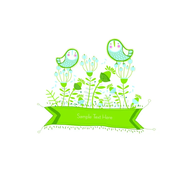 Illustrazione vettoriale con fiori e uccelli — Vettoriale Stock