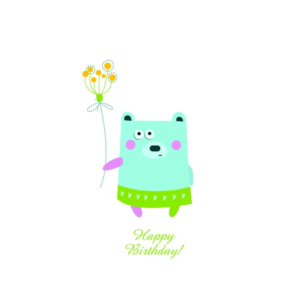 Vector illustration. Bear with flower. Happy Birthday! — Stock Vector