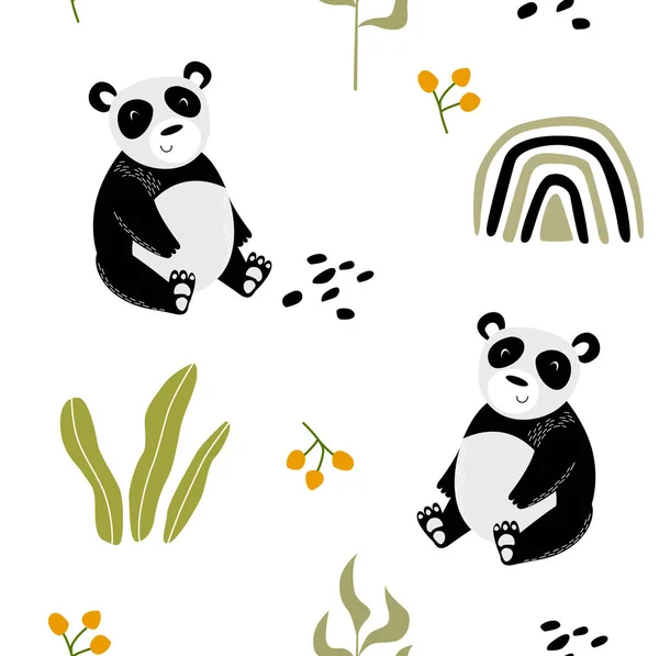 Drucken Vektornahtloser Hintergrund Mit Panda Zeichentrickpanda Stoff Für Kinder — Stockvektor
