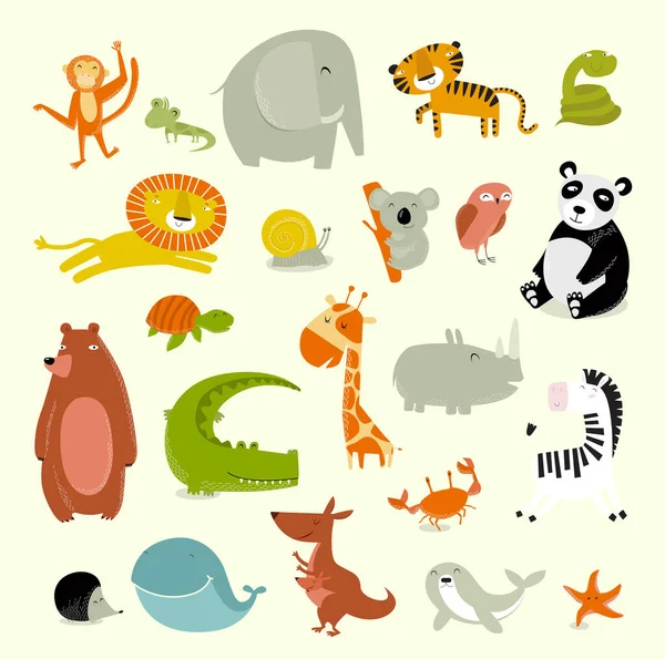 Impresión Gran Vector Conjunto Animales Lindos — Vector de stock