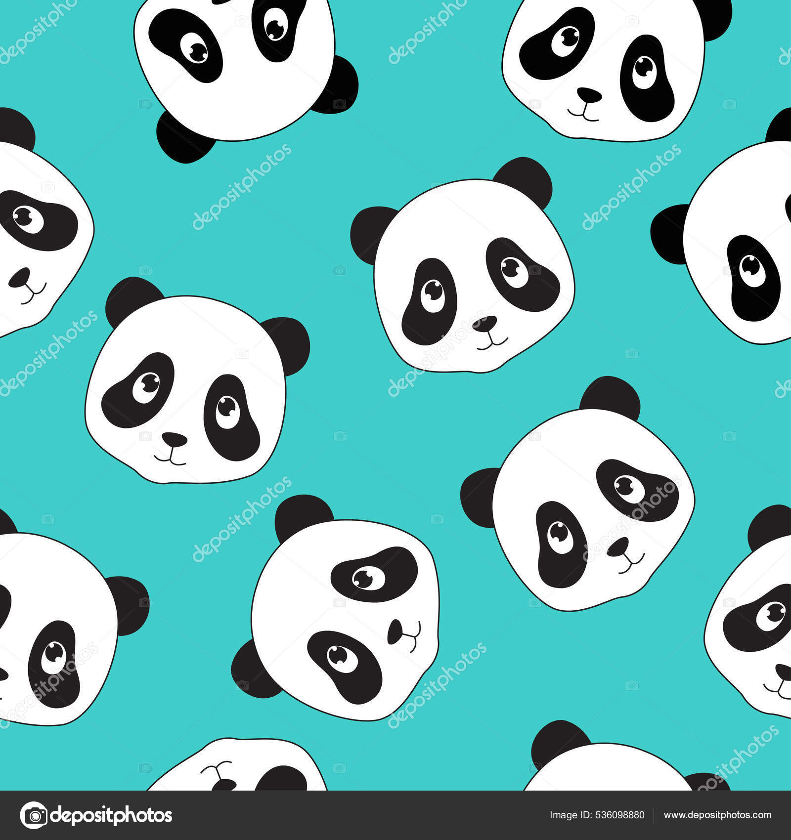 Print Vector Blue Background Cute Pandas Cartoon Pandas Panda Face ...