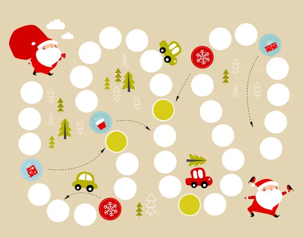 Drucken Vector Brettspiel Weihnachten Für Kinder Adventskalender Neujahrsspiel Labyrinthe Weihnachtsmann — Stockvektor