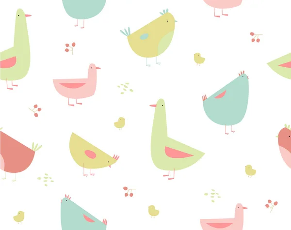 Print Vector Pattern Hens Chickens Ducks Geese Farm Domestic Bird — стоковый вектор