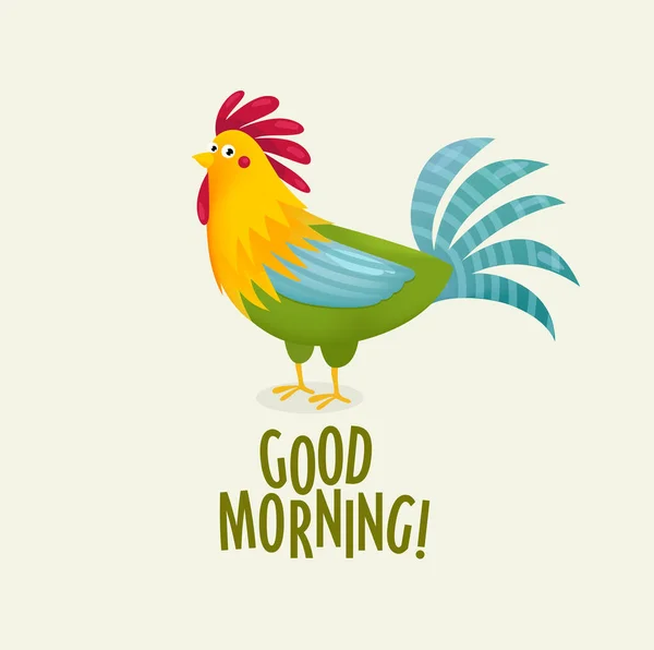 Yazdır Günaydın Diyen Bir Horozun Vektör Çizimi Çiftlik Kuş Çizgi — Stok Vektör
