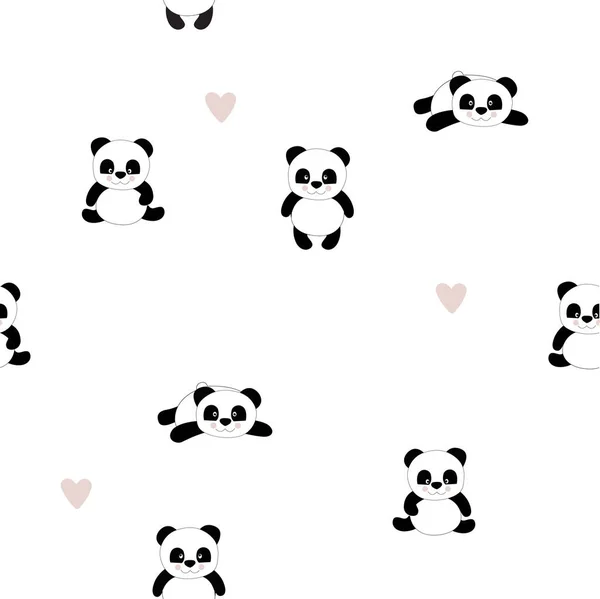 Drucken Vektor Schwarz Weißer Hintergrund Mit Niedlichen Pandas Zeichentrickpandas — Stockvektor