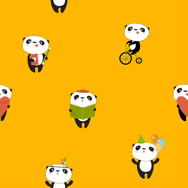 Print Vector Blue Background Cute Pandas Cartoon Pandas Panda Face ...