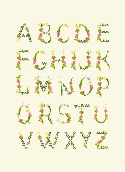 Печать Векторный Алфавит Цветов Плакат Письма Растений — стоковый вектор