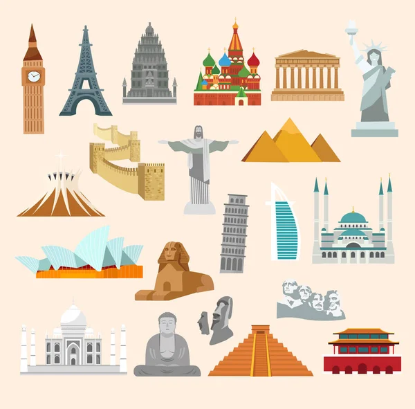 Impresión Gran Conjunto Monumentos Arquitectónicos Del Mundo — Vector de stock