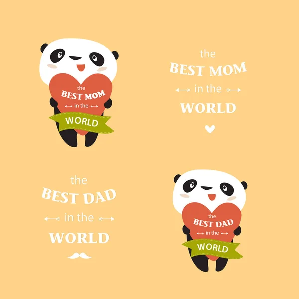 Impresión Pandas Vectoriales Con Corazones Mejor Madre Del Mundo Mejor — Vector de stock