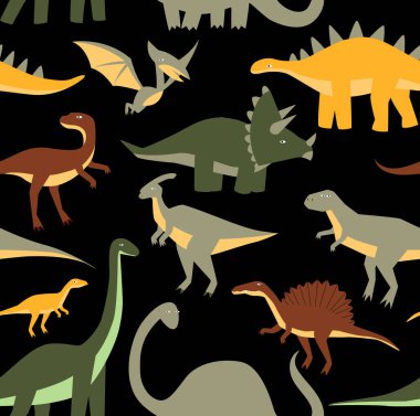 Yazdır. Dinozorların kusursuz siyah arkaplanı. Çizgi film dinozorları. Çizgi filmlerdeki dinozorlar gibi. Çocuk kumaşı. Erkekler için duvar kağıdı.