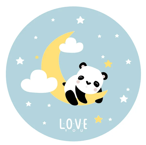 Print Children Illustration Little Panda Moon Baby Mat Cartoon Panda — Stok Vektör