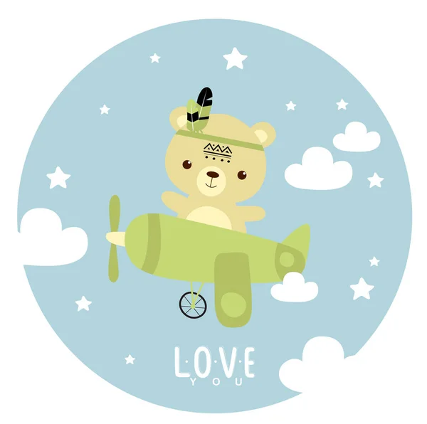 Print Children Illustration Teddy Bear Plane Baby Mat Cartoon Bear — стоковый вектор