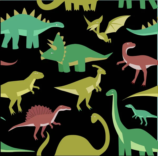 Εκτύπωση Διάνυσμα Χωρίς Ραφή Μαύρο Φόντο Δεινόσαυρους Κινούμενοι Δεινόσαυροι Μοτίβο — Διανυσματικό Αρχείο