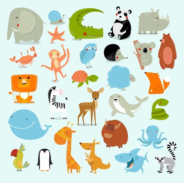 Print Big Vector Set Animals Crocodile Elephant Bear Duck Panda — Image vectorielle