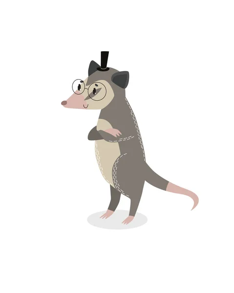 Print Funny Cartoon Opossum Possum Stands — 스톡 벡터