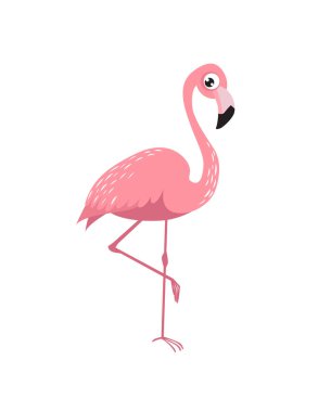 Print. Cute cartoon flamingo. Vector flamingo. Cartoon character. pink flamingo stands on one leg