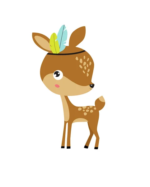 Print Cute Vector Fawn Funny Cartoon Little Deer Forest Animal — Vetor de Stock