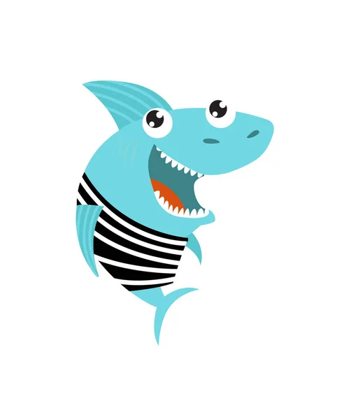 Print Cute Vector Shark Funny Cartoon Shark Sea Animal Cartoon — Stockový vektor