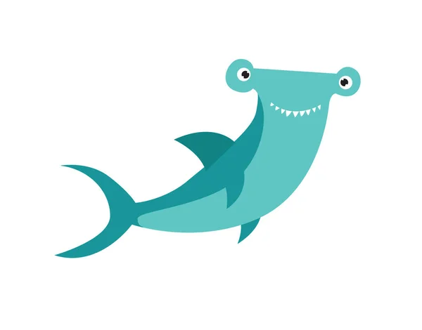 Print Vector Cartoon Hammerhead Fish Cute Shark Cartoon Character Hammerhead — Stockový vektor