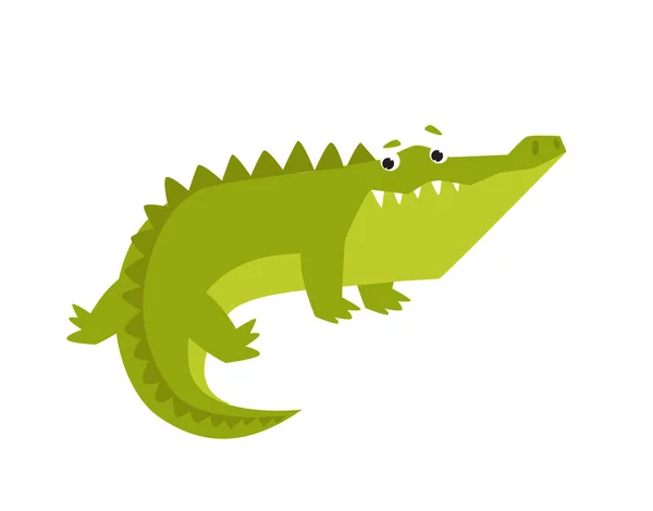 Print Cute Vector Crocodile Funny Cartoon Alligator Tropical Animal African — Stockový vektor