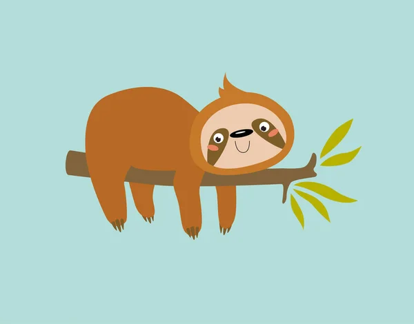 Une Empreinte Jolie Paresseuse Dessin Animé Personnage Bande Dessinée Sloth — Image vectorielle