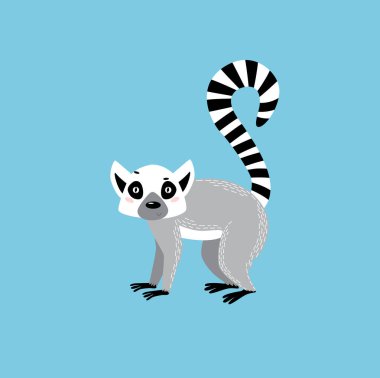 Yazdır. Sevimli lemur. Tropik bir hayvan. Madagaskar Hayvanı. Çizgi film lemuru. çizgi film karakteri
