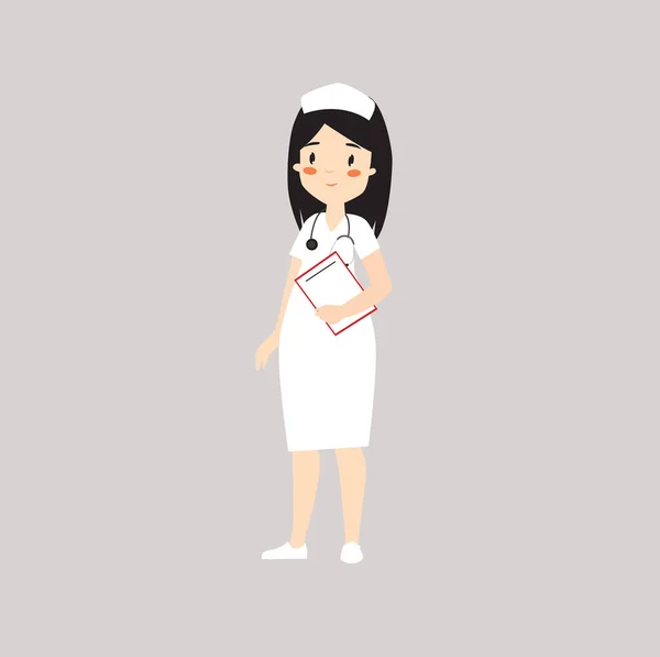 Print Nurse Clinic Worker Doctor Overalls Woman Doctor Standing Pediatrician — Stock Vector