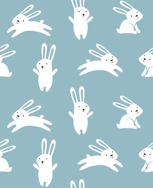 Impresión Fondo Navidad Vector Sin Costuras Con Conejos Patrón Azul — Archivo Imágenes Vectoriales