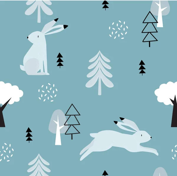 Une Empreinte Fond Noël Vecteur Sans Couture Avec Des Lapins — Image vectorielle
