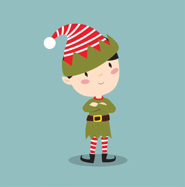 Stampa Carino Elfo Natale Aiutante Babbo Natale Personaggio Dei Cartoni — Vettoriale Stock