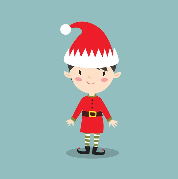 Print Cute Christmas Elf Santa Helper Artoon Character Elf Boy — Stock Vector