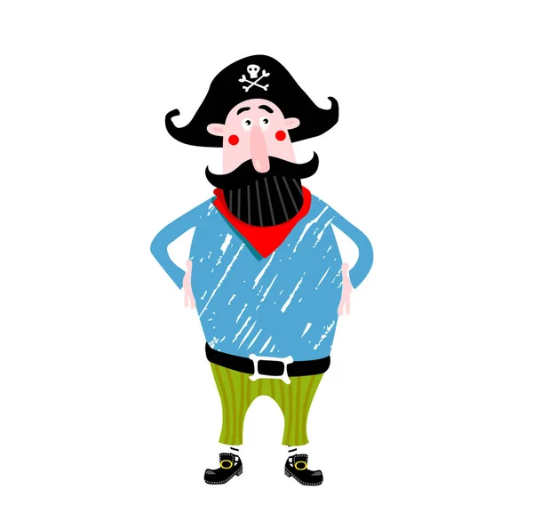 Drucken Vektor Guter Pirat Mit Spaß Zeichentrickfigur Märchenfigur Sea Rover — Stockvektor