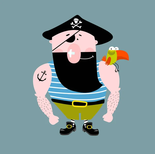 Imprimir Pirata Tipo Vetor Com Papagaio Ombro Personagem Desenhos Animados — Vetor de Stock