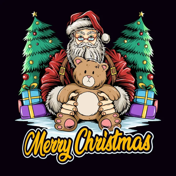 Рождественский Санта Клаус Плюшевым Мишкой Качестве Детского Подарка Рождество — стоковый вектор