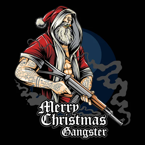Christmas Santa Claus Holding Long Gun Mafia Boss — Stock Vector