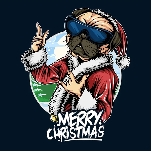 Boże Narodzenie Mikołaj Mops Noszenie Okularów Przeciwsłonecznych Boże Narodzenie Jest — Wektor stockowy