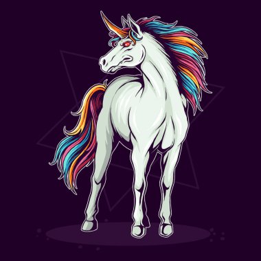 unicorn horse with colorful hair like a rainbow standing tall and valiant clipart