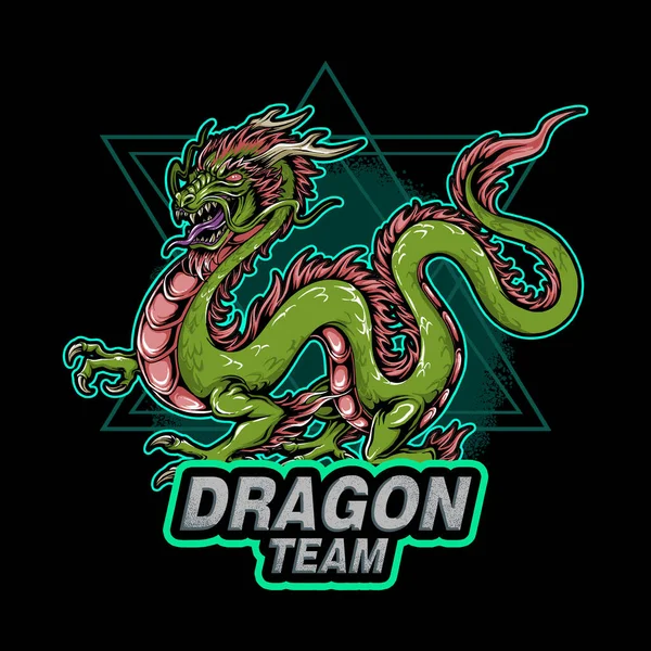 Verde Dragón Sport Logo Del Juego Muy Fresco — Archivo Imágenes Vectoriales