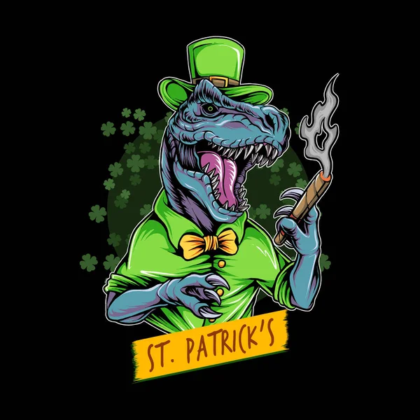 Patrick Day Dinosaurie Rex Rökning Cigarr — Stock vektor