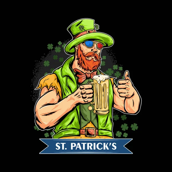 Patrick Day Party Met Big Man Thema Brengen Een Glas — Stockvector