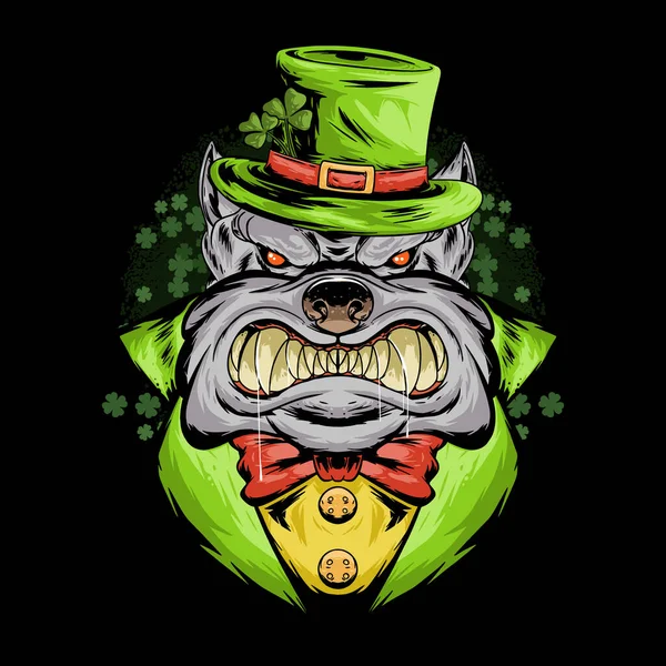 Yeşil Şapkalı Ceketli Bulldog Patrick Günü — Stok Vektör