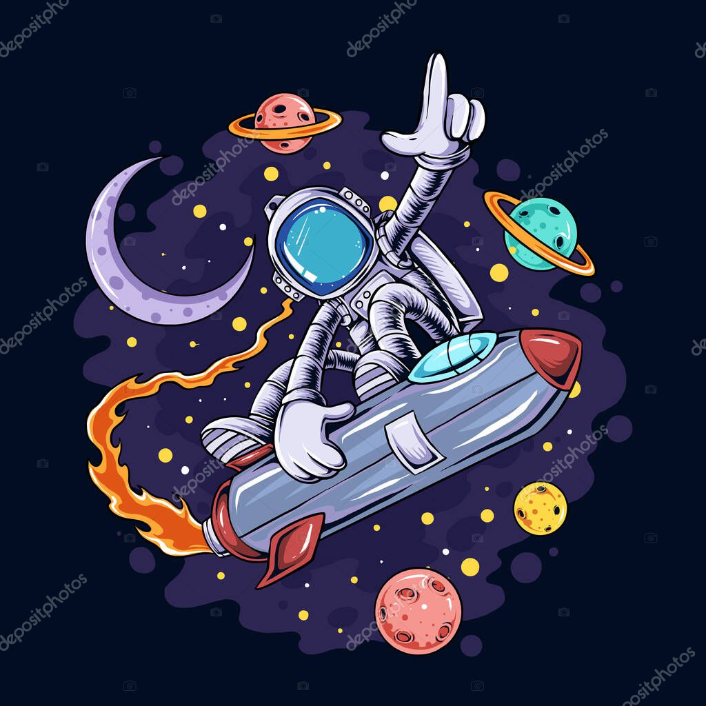 Vintage cartoon astronaut in space
