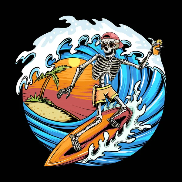 Skull Summer Surfing Praia — Vetor de Stock