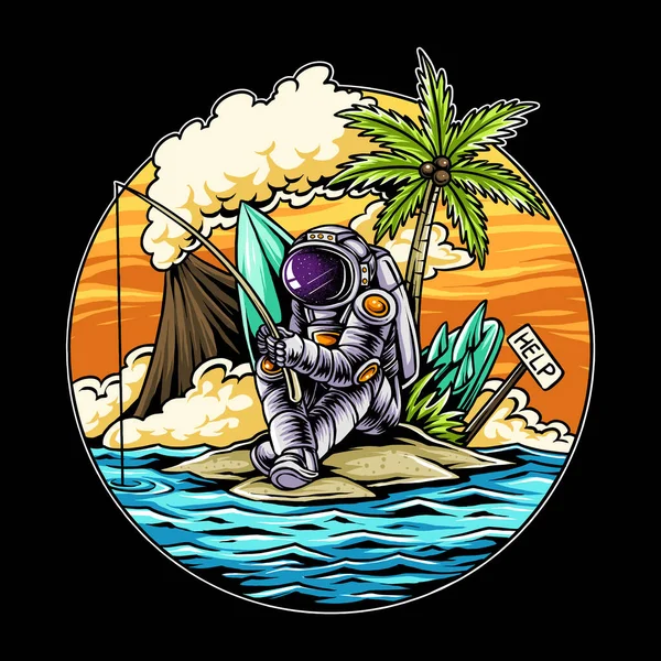 Pesca Astronauta Isla Verano — Vector de stock