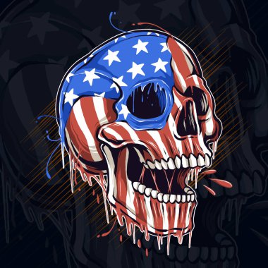 Skull Head With United States Flag Colors
