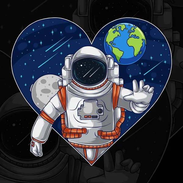 Astronaut Space Shaped Love Heart — 图库矢量图片